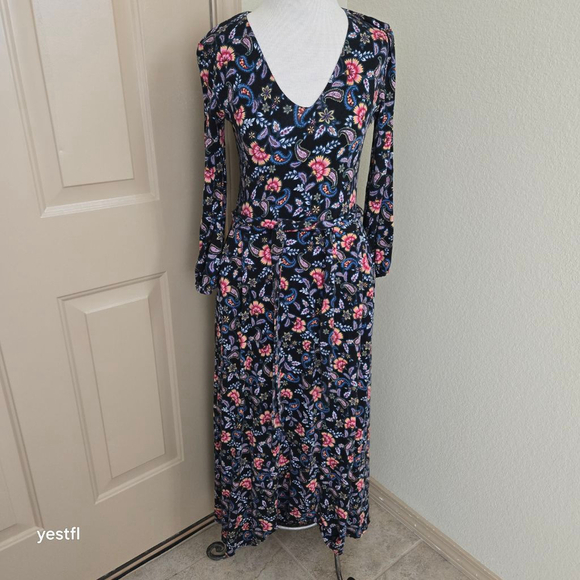 Boden Black Multicolor Floral Paisley Long Sleeve Maxi Dress US 6 - Picture 5 of 9